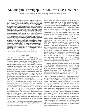 An Analytic Throughput Model for TCP NewReno Nadim Parvez, Anirban Mahanti, and Carey Williamson,