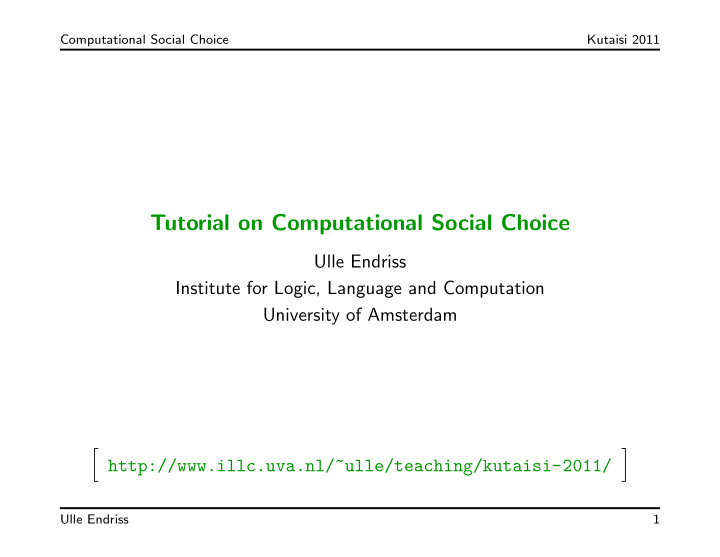 tutorial on computational social choice