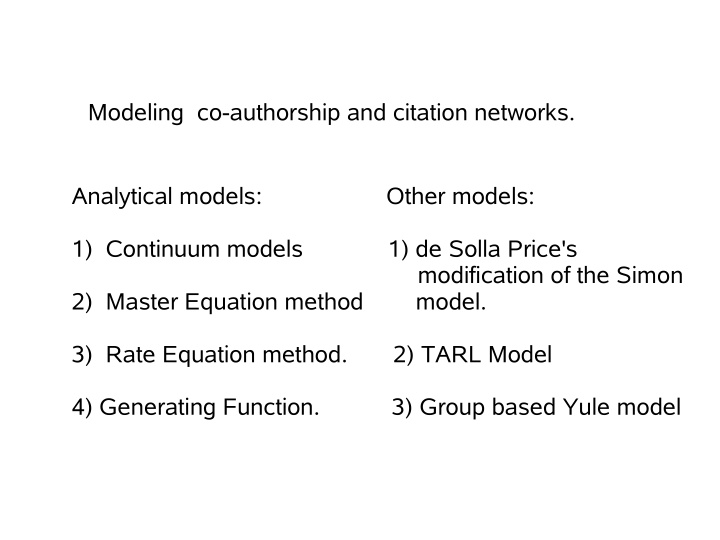 modeling co authorship and citation networks analytical
