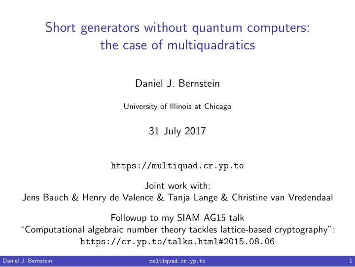 short generators without quantum computers the case of