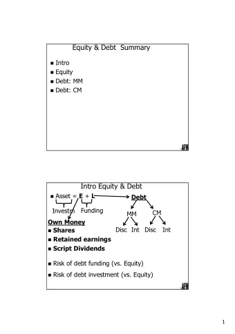 Equity &amp; Debt  Summary  Intro  Equity  Debt: MM  Debt: CM  Intro Equity &amp; Debt
