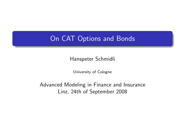 on cat options and bonds