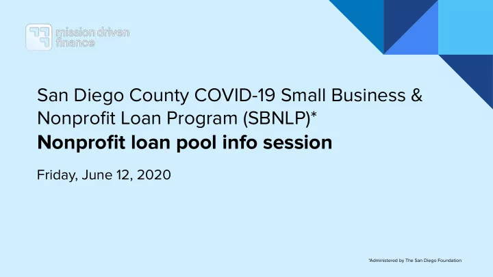 nonprofit loan pool info session