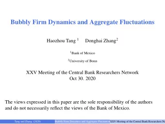 Bubbly Firm Dynamics and Aggregate Fluctuations Haozhou Tang 1 Donghai Zhang 2 1 Bank of Mexico 2