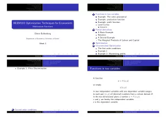 BEEM103 Optimization Techniques for Economists  Level Curves  Multivariate Functions  Isoquants