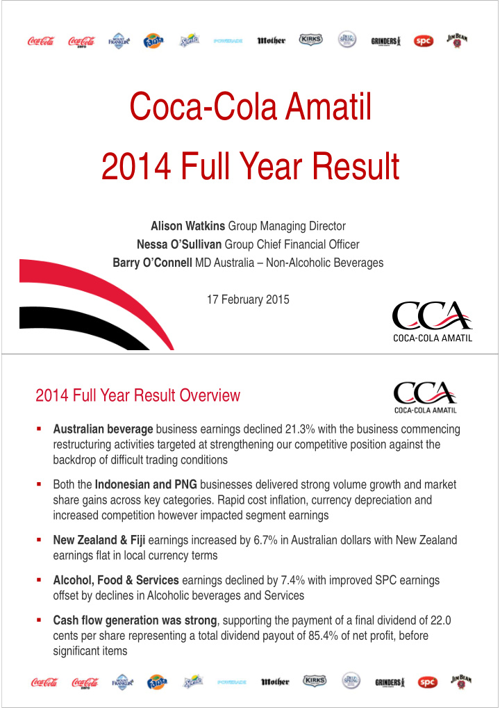 coca cola amatil 2014 full year result