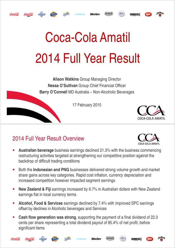 coca cola amatil 2014 full year result