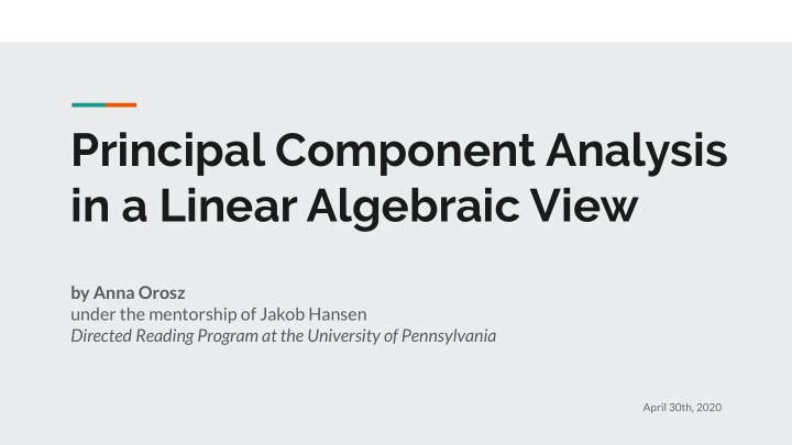 principal component analysis in a linear algebraic view