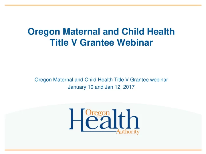 oregon maternal and child health