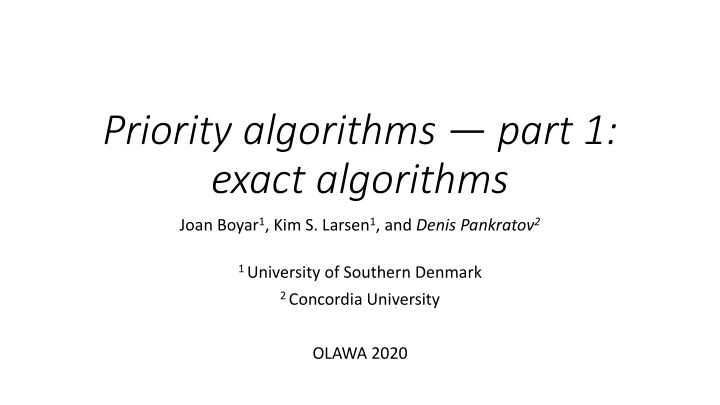 priority algorithms part 1 exact algorithms