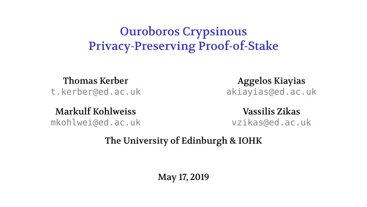 ouroboros crypsinous privacy preserving proof of stake