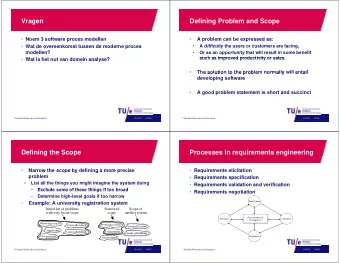 Vragen  Defining Problem and Scope  Noem 3 software proces modellen    A problem can be