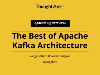 The Best of Apache  Kafka Architecture  Ranganathan Balashanmugam  @ran_than  Hell Budapest