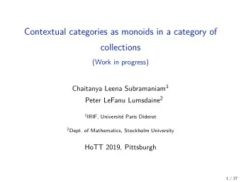 Contextual categories as monoids in a category of  collections  (Work in progress) Chaitanya Leena