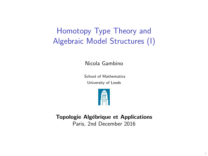 homotopy type theory and algebraic model structures i