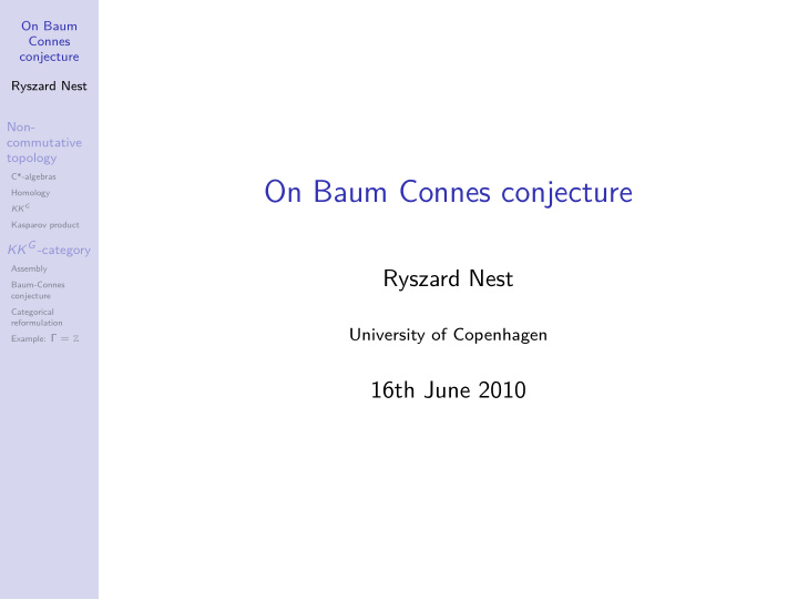on baum connes conjecture