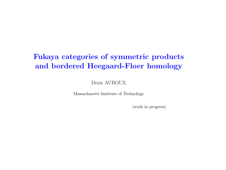 fukaya categories of symmetric products and bordered