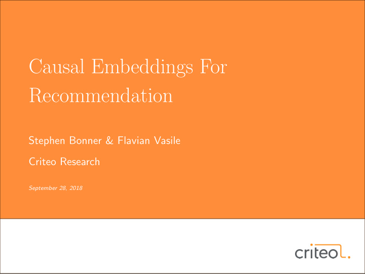 causal embeddings for recommendation