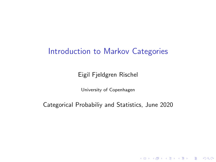 introduction to markov categories