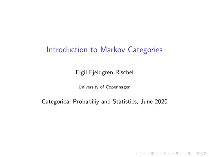 introduction to markov categories