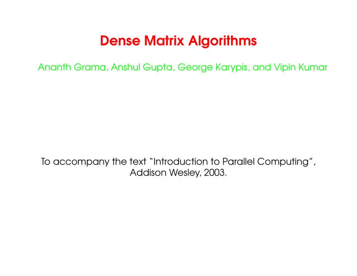 dense matrix algorithms