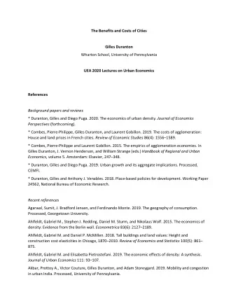 The Benefits and Costs of Cities  Gilles Duranton Wharton School, University of Pennsylvania  UEA