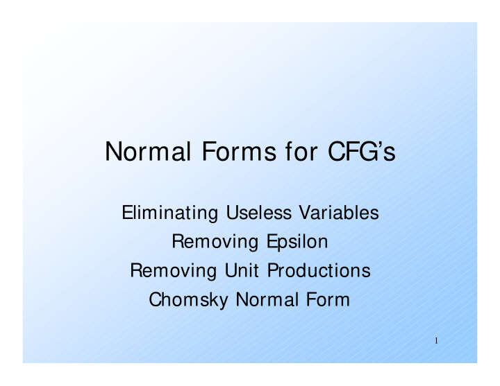 normal forms for cfg s