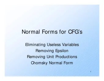 Normal Forms for CFGs  Eliminating Useless Variables  Removing Epsilon  Removing Unit
