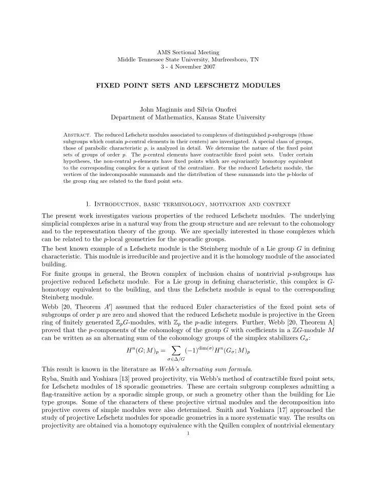 fixed point sets and lefschetz modules john maginnis and