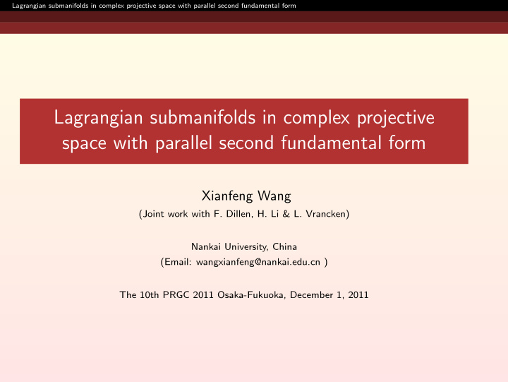 lagrangian submanifolds in complex projective space with