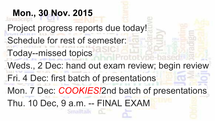 mon 30 nov 2015 project progress reports due today