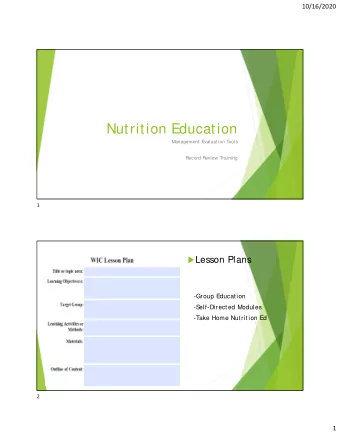 Nutrition Education  Management Evaluation Tools  Record Review Training  1  Lesson Plans