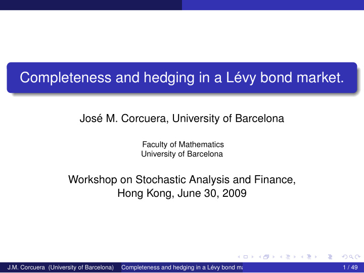 completeness and hedging in a l vy bond market