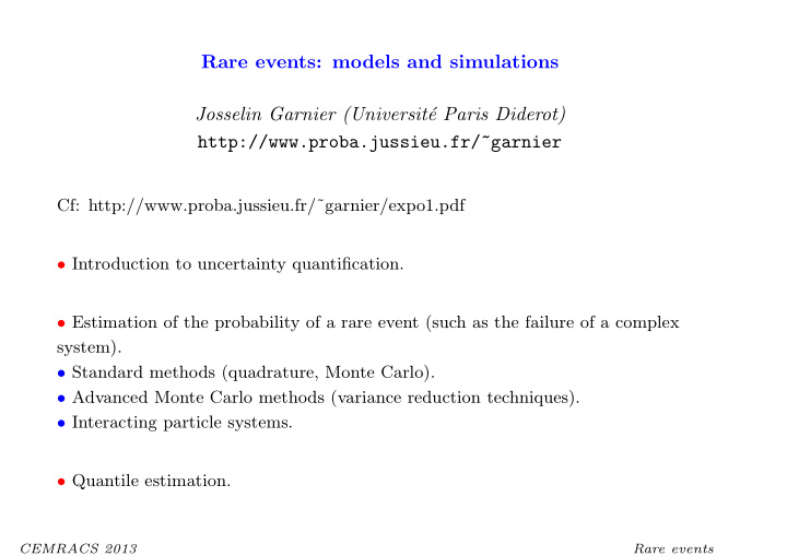 rare events models and simulations josselin garnier