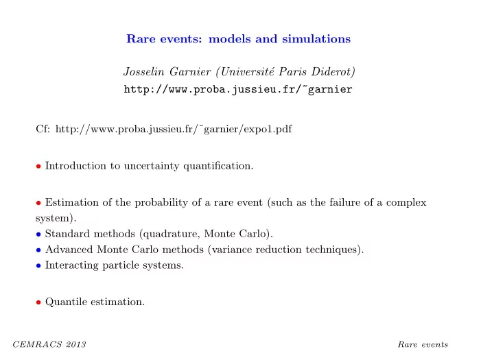rare events models and simulations josselin garnier