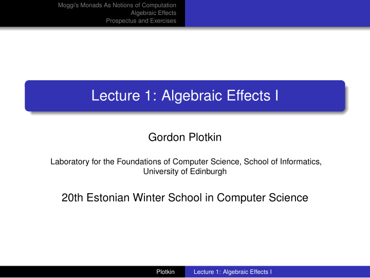 lecture 1 algebraic effects i