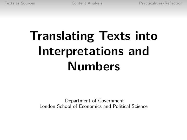 translating texts into interpretations and numbers