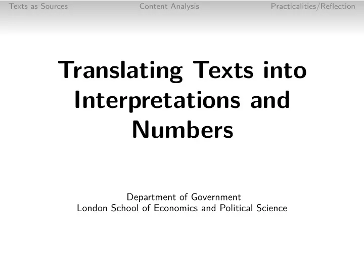 translating texts into interpretations and numbers
