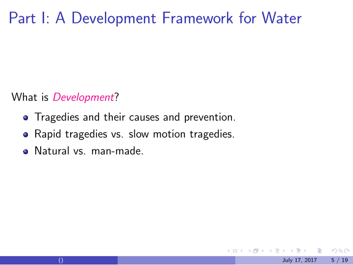 part i a development framework for water