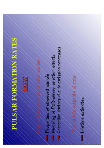 PULSAR FORMATION RATES  HOW  HOW    ?  ?