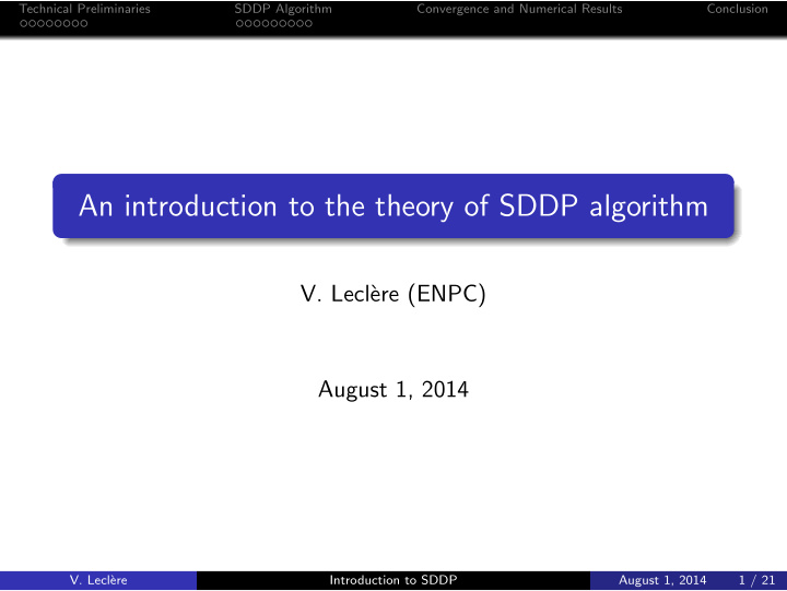 an introduction to the theory of sddp algorithm