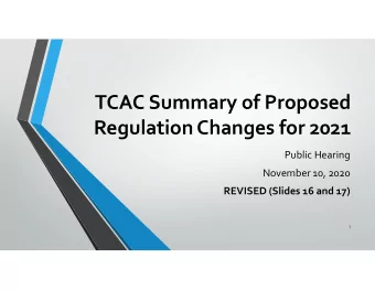 TCAC Summary of Proposed Regulation Changes for 2021 Public Hearing November 10, 2020 REVISED