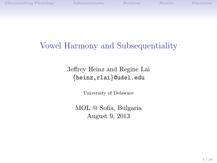 vowel harmony and subsequentiality
