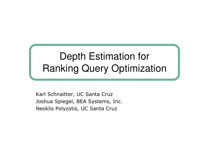 depth estimation for ranking query optimization