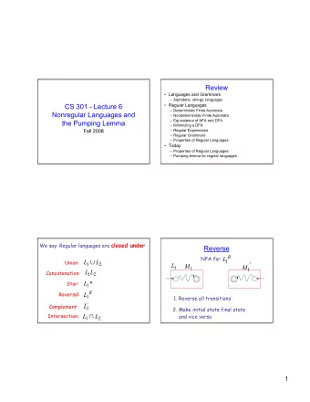 Review  Languages and Grammars  Alphabets, strings, languages  CS 301 - Lecture 6  Regular