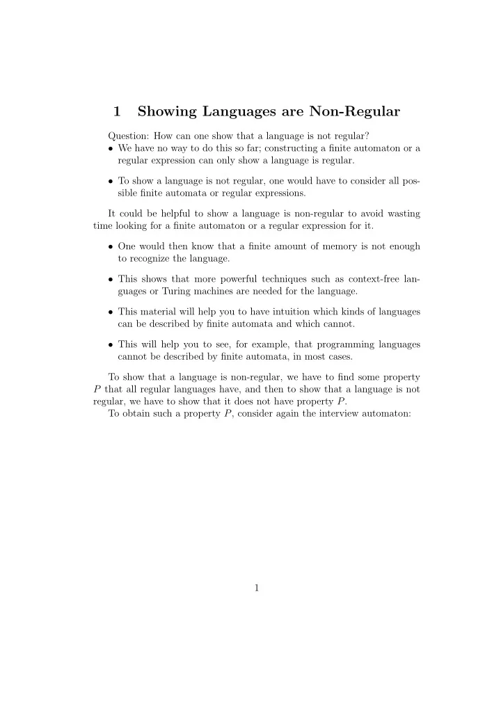 1 showing languages are non regular