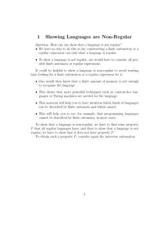 1  Showing Languages are Non-Regular  Question: How can one show that a language is not regular?
