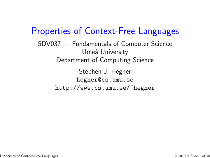 properties of context free languages