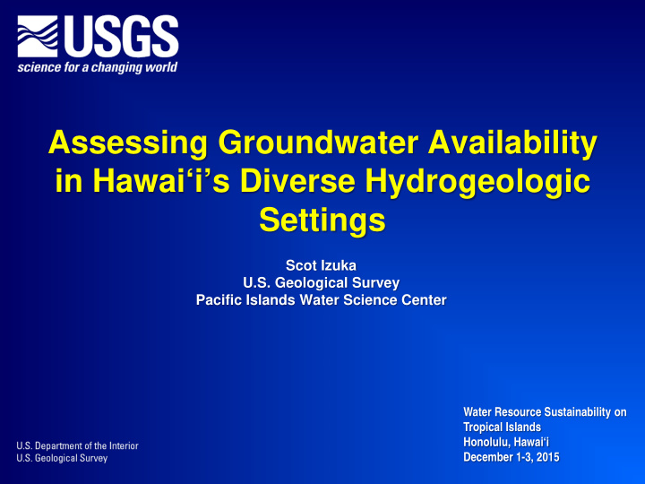 assessing groundwater availability in hawai i s diverse