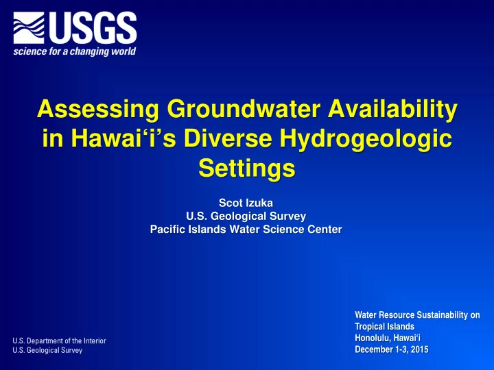 assessing groundwater availability in hawai i s diverse